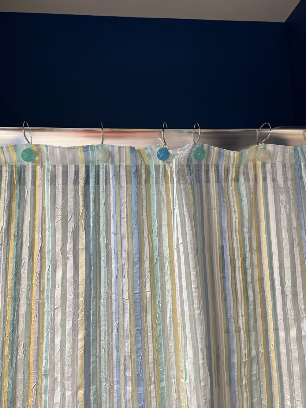 Striped Pastel Shower Curtain Panel - Blue, Green & Yellow